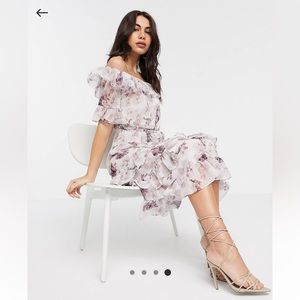 ASOS River Island floral detail bardot ruffle maxi dress size 12